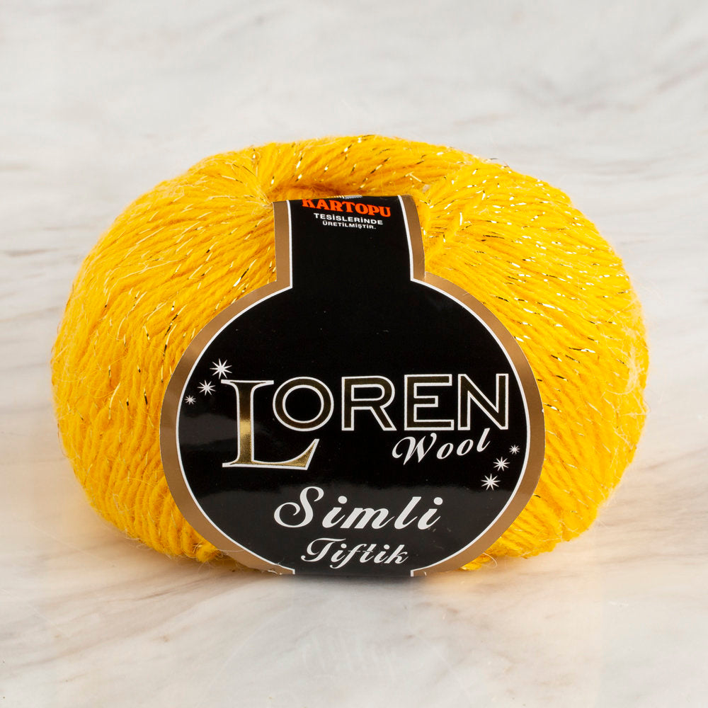 Loren Wool Simli Tiftik 10'lu Paket x 50 gr Koyu Sarı El Örgü İpi - K2322