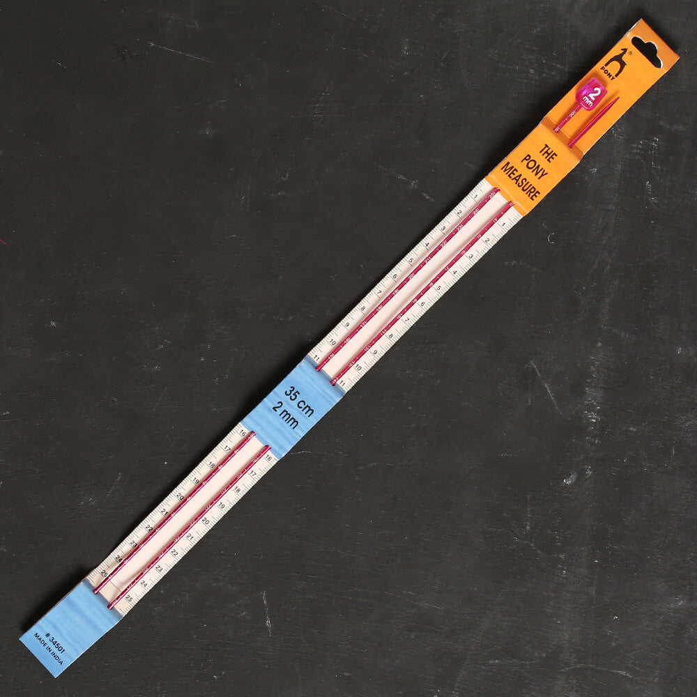 Pony Measure 2 mm 35 cm Kırmızı Cetvelli Alüminyum Örgü Şişi - 34501