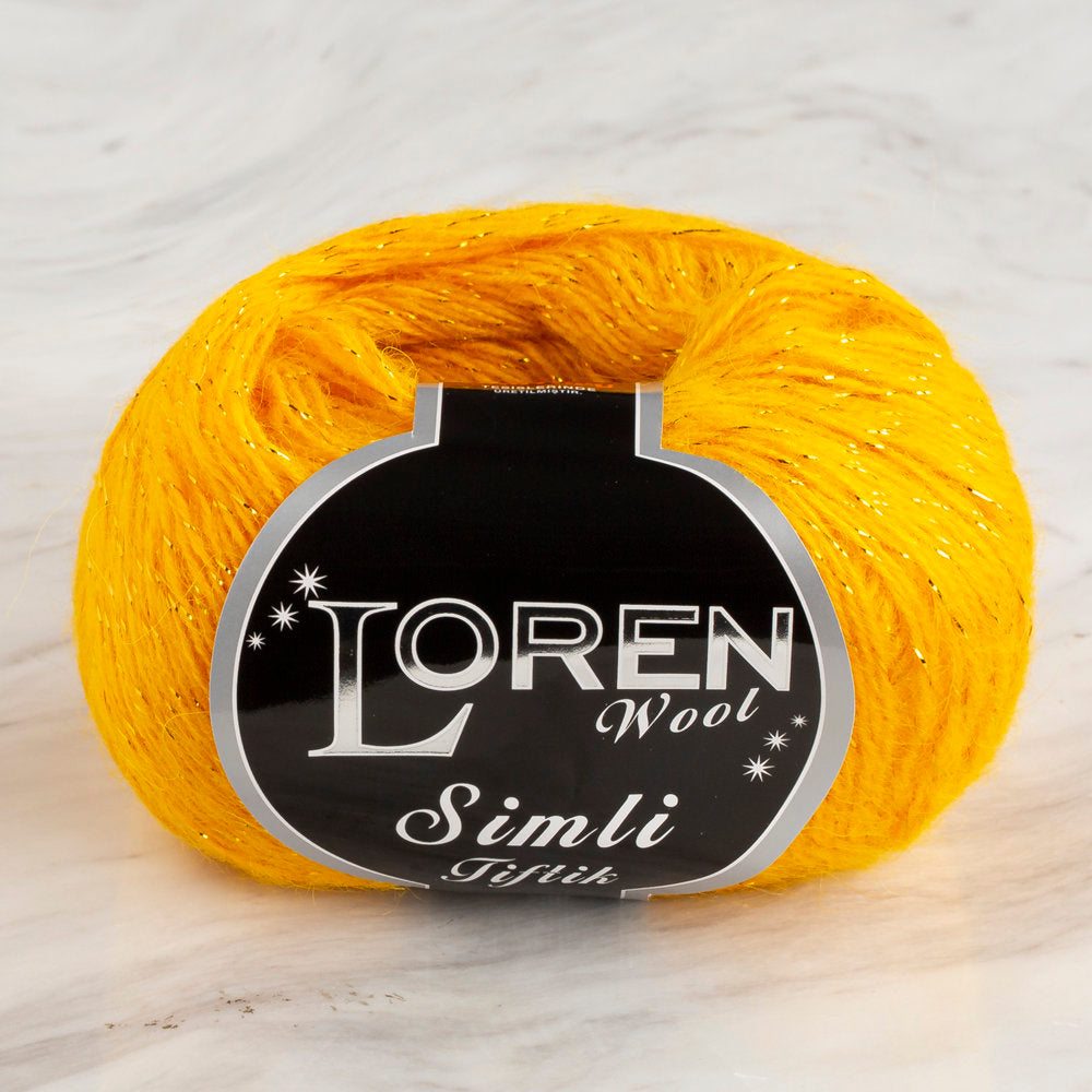 Loren Wool Simli Tiftik 10'lu Paket x 50 gr Sarı El Örgü İpi - K2315