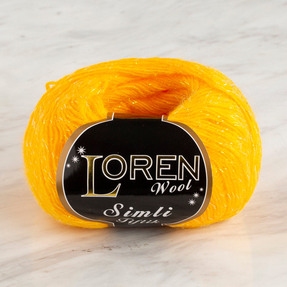 Loren Wool Simli Tiftik 10'lu Paket x 50 gr Sarı El Örgü İpi - K2320