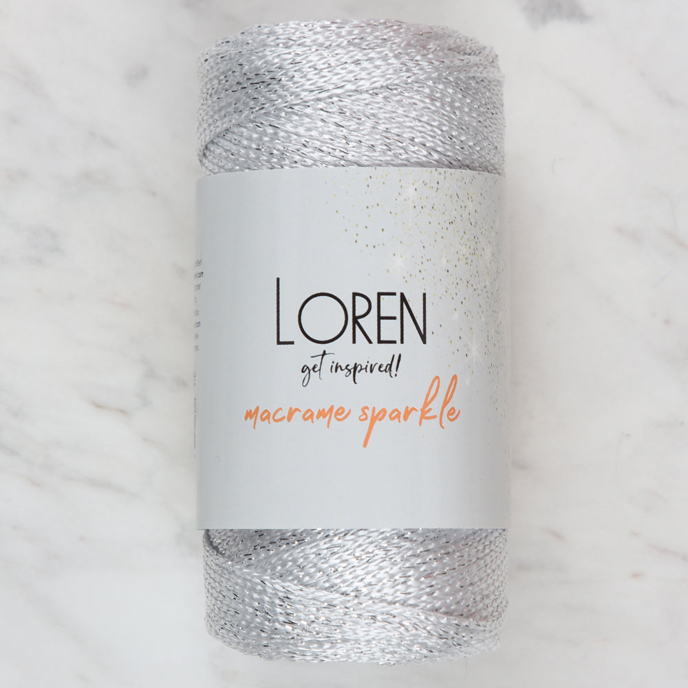 Loren Macrame Sparkle Simli Beyaz El Örgü İpi - RM 002