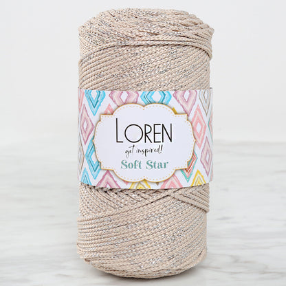 Loren Soft Star Makrome İpi Gümüş Simli Bej RM101