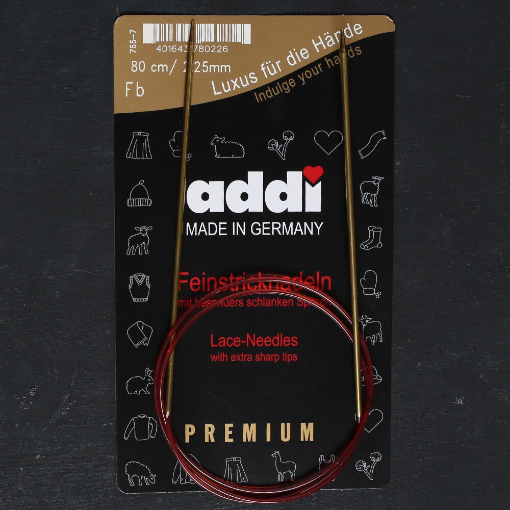 Addi 2,25mm 80cm Klasik Uzun Uçlu Misinalı Örgü Şişi - 755-7