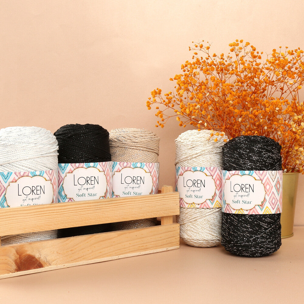 Loren Soft Star Makrome İpi Gümüş Simli Siyah RM104