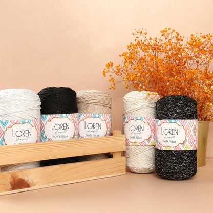 Loren Soft Star Makrome İpi Gümüş Simli Siyah RM104